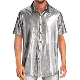 Glitzer Hemd Herren Gold T-Shirt Pailletten Hemd 70er Disco Metallic Glänzend Bronzing Shirt Oberteil Tops für Männer Goldenes Silber Shirts Nachtklub Partyshirt für Club Cosplay Karneval Kustüm