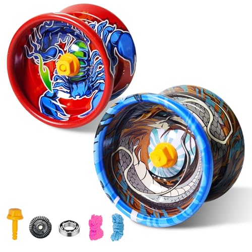 MaNeaz 2 Stück Graffiti Yoyo Kinder Yoyo Profi Jojo Professionelles Für Kinder Responsive Aluminium Yoyo Für Kinder Jojo Mit Leerlauf Und Kugellager Für Anfänger Und Professionelle Spieler