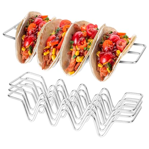 Taco Halter Mexikanisches Taco-Ständer - 3 Stück Taco Ständer Edelstahl, Hotdog Halter, Wellenform Food Ständer für Halten Tacos, Hot Dogs,Sandwiches und Pfannkuchen, für Kinder Familien Partys