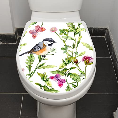 JUNGEN Aufkleber für Toilettensitz Klodeckel Aufkleber WC Sitz Aufkleber Selbstklebendes Papier Badezimmer Toiletten Dekoration- Motiv Aquarell-Vogel-Schmetterling