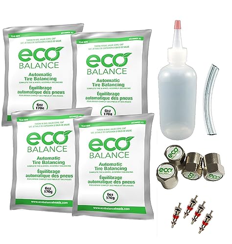 ECO Balance EDIY-6 Do It Yourself Reifen / Rad Auswuchtperlen Kit – Off-Road, leichte Lastkraft-Reifen, (4) 170 ml DIY Perlenbeutel, (4) Ventilkappen und Kerne, (1) Kernentferner, Injektorflasche