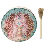 Schamanische Handtrommel, handgefertigte PU-Leder-Trommel, große Ton-Rundschamanentrommel, Vintage-Holzhammer inklusive, spirituelle Musikbedarf, handgefertigte Schamanentrommel, PU-Leder, spirituelle