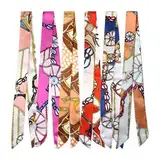 6 Stück Seidenschal Seidentuch Damen Haare, Scarf Mode Schmal Handtasche Griff Mode Handtaschenschal Gemischtes Design Satin Ribbon Seidentücher Dünne Lange Hals Schal Für Handtaschen Tasche Band