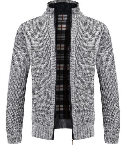 GLESTORE Strickjacken für Herren Strickjacke Cardigan Trachtenjacke Herren Fleecejacke Winter Herren Hell Grau L