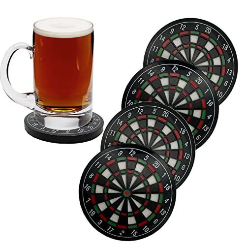 MEDOYOH 4er-Set Dartscheibe Getränke Untersetzer, rutschfeste Bieruntersetzer Biermatten Waschbare Lustige Untersetzer hitzebeständig für Kaffee Bierbecher Wein Glas Flasche Home Pub Bar