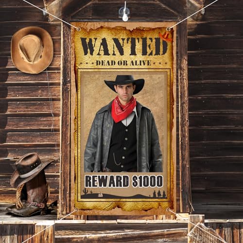 West Wanted Fotoautomat, 165x90cm Rodeo Wanted Foto Selfie Rahmen Fotoautomat Rahmen Hintergrund Western Party Dekoration für Cowboy Cowgirl Fotoshooting Zubehör für Rustikale Partys