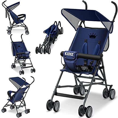 KIDIZ® Kinderwagen CITY Buggy Kinderbuggy klappbar Sportwagen Faltbar 360° 4-Zoll-Räder Inkl. Sonnen- und Regenverdeck zusammenklappbar 5-Punkt-Sicherheitsgurt ab 6 Monate, Blau/Navy