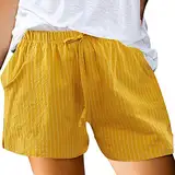 Damen-Boxershorts, Baumwolle, Übergröße, gestreift, Damen-Shorts, Größe 40, Sommerkleidung, knielang, Leinenshorts, Coords, zierliche Kleidung, Leggingsshorts, Outdoor-Shorts, gelb, L