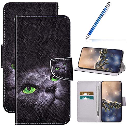 Kompatibel mit Huawei Y5 2018 Hülle Lederhülle Handytasche,Bunte Gemalt Muster PU Leder Schutzhülle Klappbar Bookstyle Brieftasche Handyhülle Wallet Tasche Case Flip Hülle,schwarze Katze