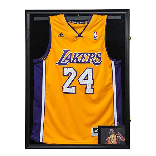 ZUEDA Trikot-Präsentationsrahmen, groß, abschließbarer Rahmen, Schattenbox mit UV-Schutz, Acryl, für Baseball, Basketball, Fußball, Hockey, Sportshirt, Bonus A 10,2 x 15,2 cm Bilderrahmen, schwarzes