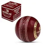 TrySalar® Cricket-Übungsball aus rotem Leder, Klasse A, für Senioren-Training, handgenäht, hochwertige Match-Qualität, Gewicht: 155 g