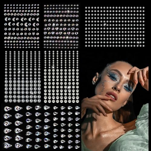 Glitzersteine Gesicht Festival Steinchen Gesichts 776 Stk Glitzersteine Selbstklebend Gesicht Edelsteine für Gesicht Augen Körper Nägel Make-up Karneval Schminke Parties