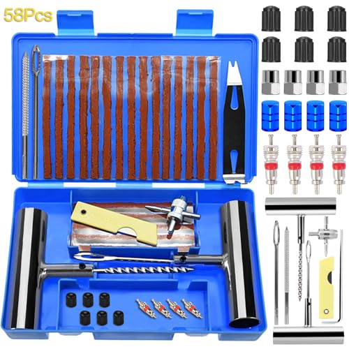 ZLPBAO Reifenreparaturset, 58Stück Kit de Reparación de Neumáticos, Antipinchazos Coche, Reifenreparaturset für Autos, Geländewagen, Motorräder, Elektrofahrzeuge, Fahrräder und mehr