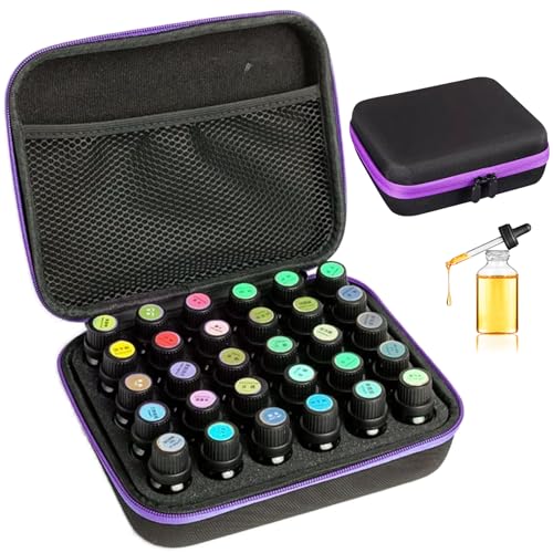 30 Löcher Ätherische Öl Tasche,Ätherisches Öl Tragetasche Aufbewahrungsbox Ätherische Öle Tasche Eva Stoßfest Nagellack Tragetasche mit Griff Aufbewahrungsbox für Aromatherapie Öle (5/10/15ml)