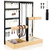 Schmuckständer,schmuckhalter, Jewelry Organizer, Kettenhalter aus Holz und Metall, 4-Tier Schmuckhalter Ausstellungsstück Ringe,Ohrringe, Armbänder, Uhren und Accessoires