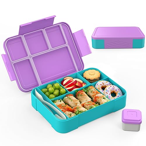 SWVIODMT Brotdose Kinder mit Fächern 1300 ml Lunchbox für Kinder, Auslaufsichere Lunchbox mit 5 Fächern, Snackbox für Mädchen & Jungen, perfekt für Schule, Kindergarten (Macaron Lila)