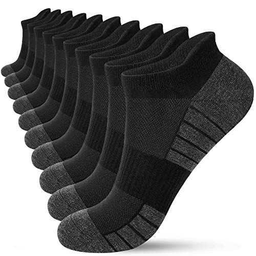 HIYATO 10 Paar Sneaker Socken Herren Damen, Atmungsaktive Sportsocken, Baumwolle Laufsocken Kurz (43-46,10x Schwarz)