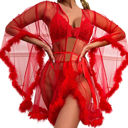 Sexy Dessous Damen Für Sex, Damen Sexy Dessous Kimono Transparent Mesh Morgenmantel Feder Nachtwäsche Unterwäsche Kurze Mini Kleid Schwangerschafts Umstandskleid Große Größen Negligee