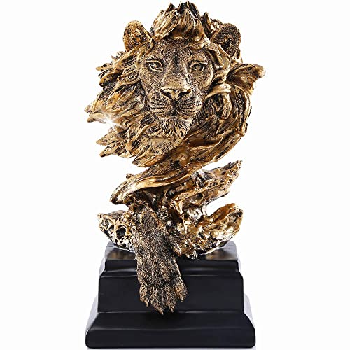 H&W Löwe Statue,Gold Skulpturen,Sandstein Harz Löwe Figuren für Männer,Abstrakte Kunst Statue Ornamente für Home Büro Wohnzimmer Bücherregal Tisch Schreibtisch Hauseinweihung Dekor