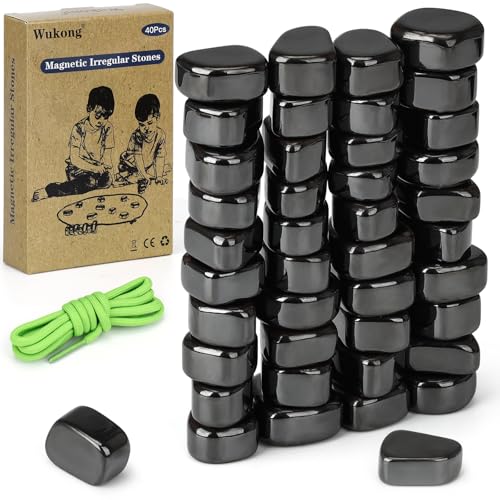 Wukong 40 Stück Hämatit Magnete Magnetisches Schachspiel, Irregulär Steine Magnete, Puzzle Magnetic Schachspiel Kühlschrank Magnete für Familientreffen Camping Büro Magnetisch Schach Spiel