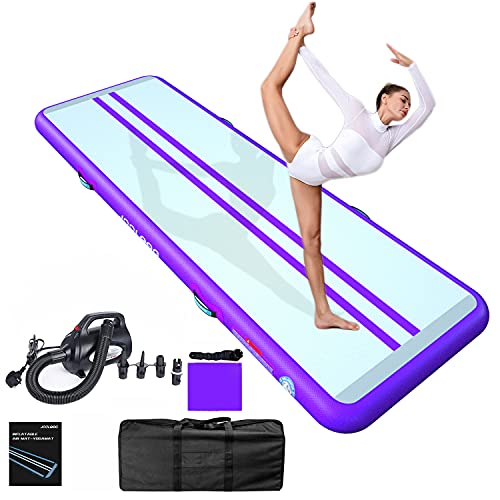 Tumbling Matten Aufblasbare Gymnastik 4M Trainingsmatte Kohlefaser Tumble 10cm Dick Gymnastikmatte Turnmatte Bodenmatte Inflatable Yogamatte Taekwondo Matte with Pumpe Lila