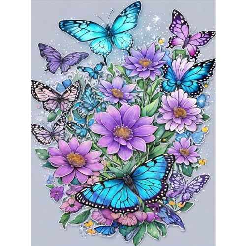 Diamond Painting Erwachsene-Schmetterling 5D Diamant Painting Bilder Erwachsene,Blume Diamond Painting Set DIY Personalisiert Basteln Bilder Dekorationen für Home Wand Décor(30x40cm)