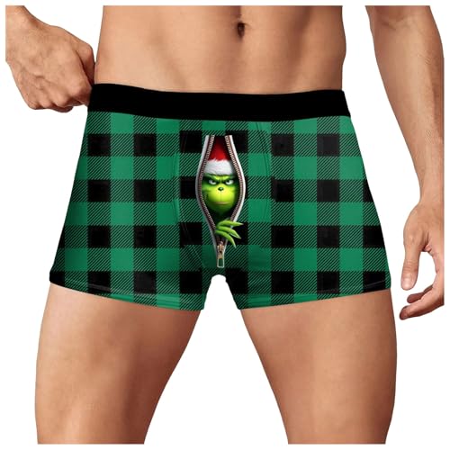 BHXUTK Weihnachten Boxershorts Herren Lustige Weihnachts Boxer Shorts Christmas Kariert Motiv Boxershorts Unterwäsche Männergeschenke Weihnachtsmann Kostüm Geschenk für Männer Boxershorts