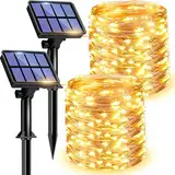 litogo [2 Stück] Solar Lichterkette Aussen, 12M 120 LED Lichterkette Außen Wasserdicht KupferDraht 8 Modus Solarlichterkette Deko für Garten, Balkon, Terrasse, Tor, Hof, Hochzeit, Party (Warmweiß)