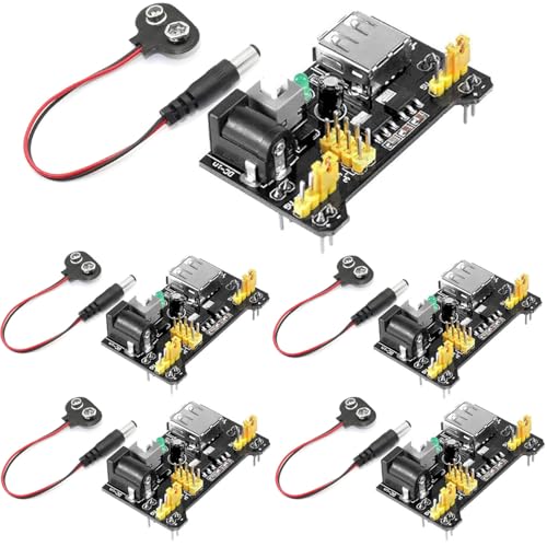 RUNCCI-YUN 5 Stück 3.3V 5V MB102 Lötfreies Breadboard-Stromversorgungsmodul,Breadboard Netzteil Adapter Power Supply Modul mit 9V-Batterie-Clip für Arduino