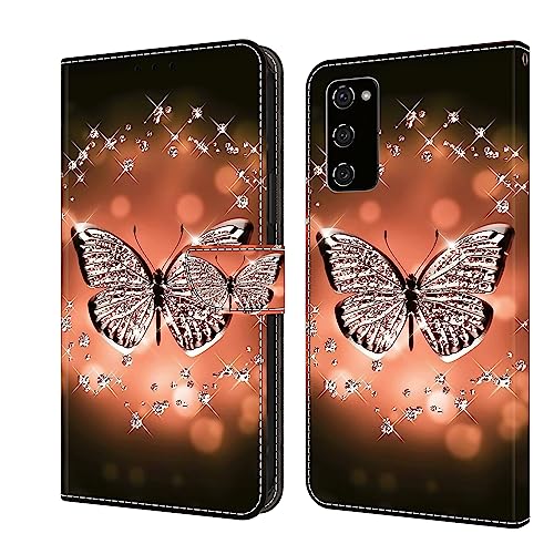 Rnrieyta Miagon Kickstand Flip PU Leder Schutzhülle für Oppo A58 5G,Bunt Muster Hülle Brieftasche Case Cover Ständer mit Kartenfächer,Kristall Schmetterling