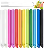 12 Stück Strohhalme Wiederverwendbare Bubble Tea mit 2 Reinigungsbürsten, Farbige Spitzes Dicke Trinkhalme Plastik, Geeignet für alle Arten von Smoothie Milchshakes (13mm×25.5cm)