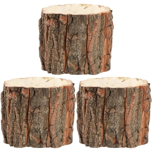 Operitacx 3 x Holzrinde Blumentopf, Desktop Weihnachtsbaum Holzsockel Natürlicher Baumstamm, Sukkulenten Übertopf, Rustikaler Baumstumpf, Kaktus-Topf, Garten, Balkon, Dekoration, 10 cm