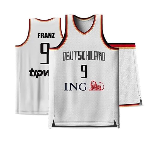 #9 Franz Wagner Basketball Trikots mit Shorts für Babys Kinder Basketball Fans (Weiß,2XL)