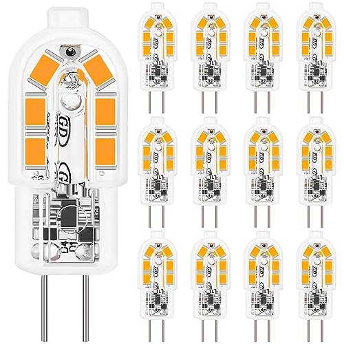 Jewan G4 LED Lampen, 12er-Pack, 2W G4 LED Birne Warmweiß 3000K Ersatz 20W Halogenlampen, 200LM G4 LED led leuchtmittel, 360° Abstrahlwinkel, Nicht Dimmbar Kein Flimmern, 12V AC/DC Energiesparlampe