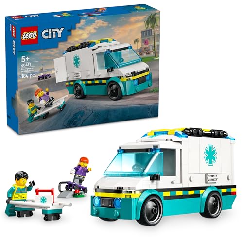 LEGO City Rettungswagen - Spielzeug mit 2 Minifiguren (Skateboarder und Fahrer) - Lernspielzeug für Jungen und Mädchen ab 5 Jahren - Geschenkideen zum Geburtstag und für die Feiertage 60451