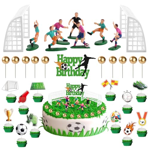 YADODO 32 Stück Tortendeko Fussball Geburtstag Kinder Jungen Männer Fussballsore Fussballfeld Fussballfer Fussball Tortendeko Fußball Tortendeko Football Deko Geburtstag Kinder Fußball Kuchen Deko