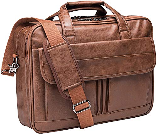 seyfocnia Herren Business Reise Aktentasche Leder Handmade Messenger Bags Laptop Tasche, [L] Braun - 43,9 cm