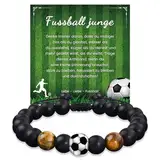 YELUWA Fussball Geschenke Jungen, Fußball Geschenke, Fussball Armband Geschenke für Sohn Teenager Enkel Neffe Bruder Abschluss 5 6 7 8 9 10 11 12 Jahre Geburtstag für Jungen Naturstein Armband Gelb