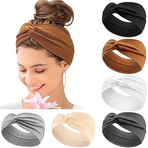 Haarbänder Damen Breite Elastische Weiche 6 Pcs Kavya Sommer Boho Stirnband Damen Print Haarschmuck Yoga Haarband Mehrfarbig Dünn Stirnbänder Haarschmuck Damen (F)