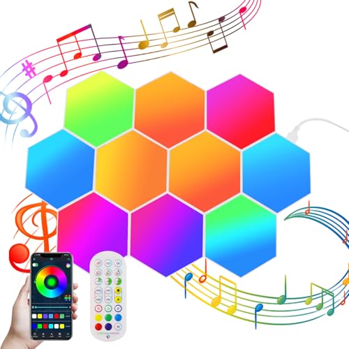 LED Hexagon Gaming Wall Light 10 Stücke Hexagon RGB Panel - Hexagon Honeycomb Wall Light Music Sync Decoration Hexa Wall Lighting Smart Hexagonal Gamer Room Decoration Modular Lamp