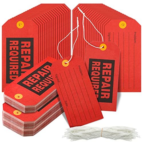 Reparatur erforderlich, 6,1 x 11,9 cm rote Anhänger mit Draht, rote Anhänger für Ausrüstung mit Baumwollschnur, mechanische Wartungspapier-Etiketten, Bulk mit 20,3 cm Draht und Linien (200 Stück)