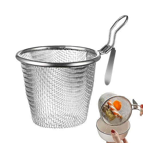 Siebkorb,Edelstahl-Frittierkorbsieb für die Küche - Küchen-Kochwerkzeug mit langem Griff für Zuhause, Grillrestaurant, Frühstücksladen für Nudeln, frittierte Lebensmittel, frittierte Spieße