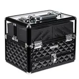 SONGMICS Kosmetikkasten Kosmetikkoffer, Professionell Kosmetik Aufbewahrung Multikoffer Etagenkoffer, Transparent Acrylglas klappbare FÄcher XL JBC318B