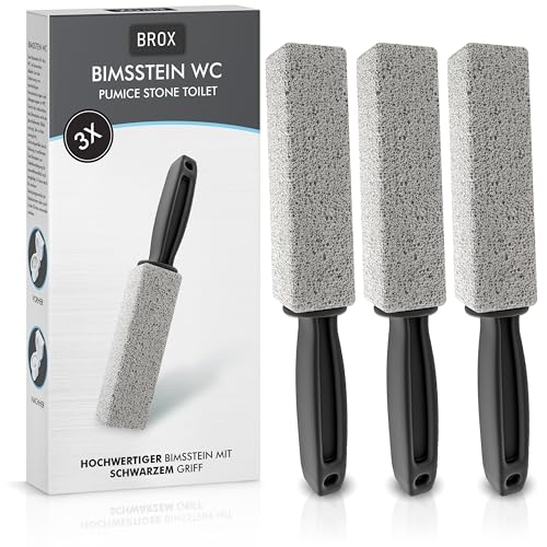 BROX® Bimsstein WC 3 Stück – Klo Reiniger bei hartnäckigem Urinstein & Kalk – Pumice Stone Toilet – Toilettenstein für effektive Reinigung – Reinigungsstein – Urinsteinentferner mit schwarzem Griff