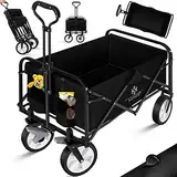 KESSER® Bollerwagen faltbar Handwagen Transportkarre Gerätewagen | inkl. 2 Netztaschen & Cover | klappbar | PVC-Reifen | bis 80 kg Tragkraft transportwagen Gartenanhänger ohne Dach, Schwarz/Black