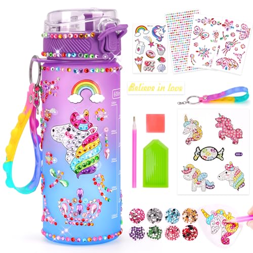 Einhorn Geschenke für Mädchen 5-6-7-8-9 Jahre Geschenkideen: Trinkflasche Bastelset Kinder ab 6 8 10 11 Jahre DIY Wasserflasche Basteln Diamond Painting Kinder Geburtstag Spielzeug Mädchen 4-12 Jahre