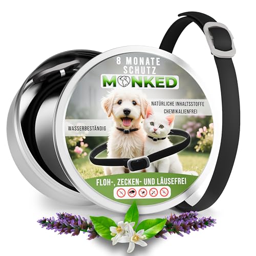 Monked | Natürliches Zeckenhalsband Hunde ohne Chemie | bis 8 Monate Schutz | Zeckenschutz Hund | Zeckenhalsband Hund | Halsband für Hunde | Flohhalsband Zeckenschutz Anti Zecken (Schwarz, Universal)
