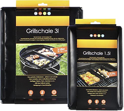 Durandal Grillschale für den Grill und Backofen - 2er Set - Grillmatte für Gasgrill & Holzkohlegrills mit Antihaftbeschichtung - Barbecue Schale Einfache Reinigung - Zubehör - Grillpfannchen