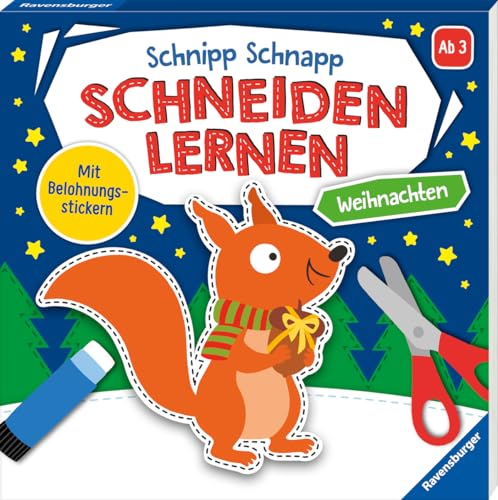 Ravensburger Schnipp-Schnapp Schneiden lernen Weihnachten - Schneiden und Kleben ab 3 Jahren - Block mit Belohnungsstickern und Profi-Urkunde - Perforierte Seiten