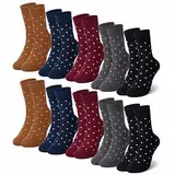 Falechay 10 Paar Socken Damen Damensocken Mehrfarbig Mit Streifen Punkte Socken Baumwollsocken Sportsocken Bunte Socken Damen Fünf-Farben,39-42